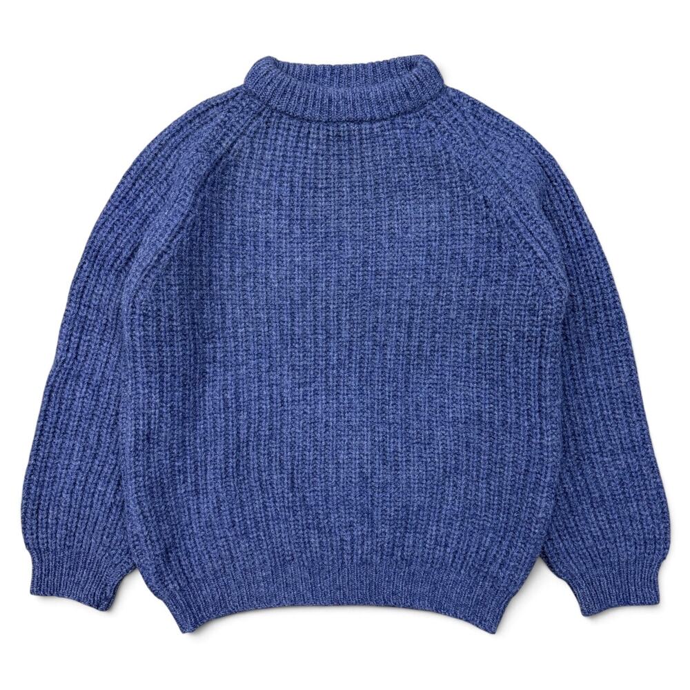 Vintage Indigo Wool Fisherman Sweater Chunky Thick Knit Raglan Crewneck Large L